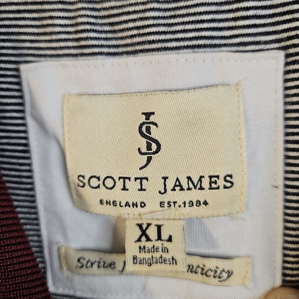 Scott James Polo Shirt Mens XL Red Striped Collar Short Sleeve Casual Prep - Picture 4 of 5